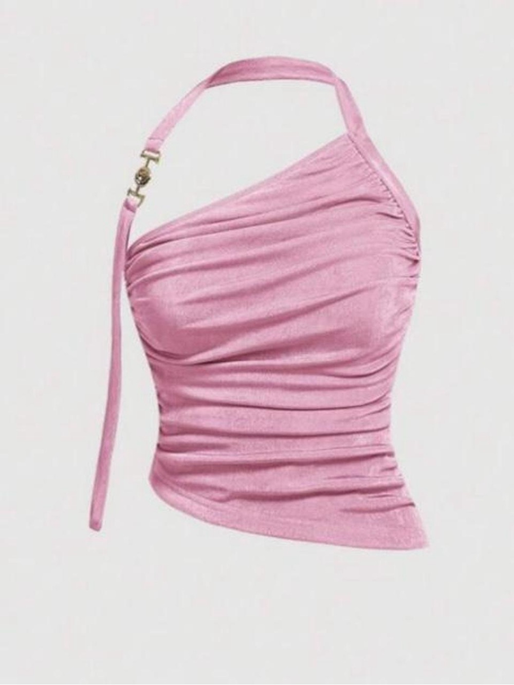 Ruched One-Shoulder Pink Halter Top